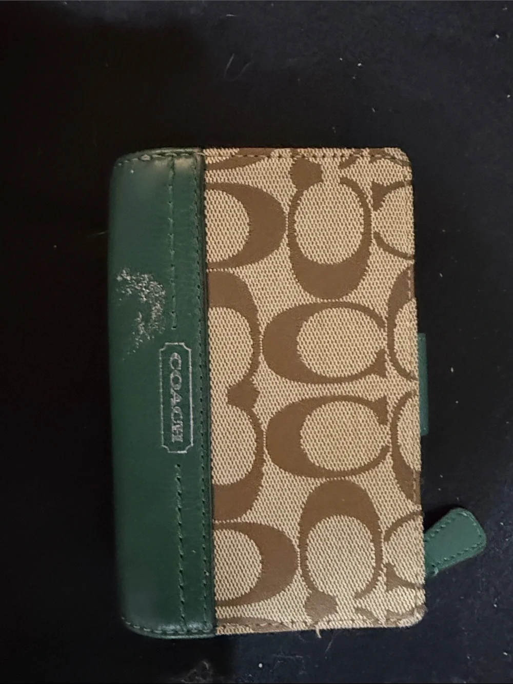 Coach Signature Crossbody with Green Leather Trim